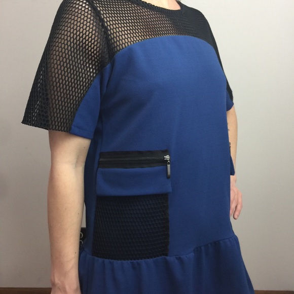 M Milano Blue Black Mesh Shift Mini Dress - Picture 7 of 8